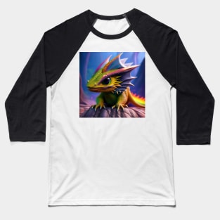 Baby Green Dragon with Rainbow Fins Baseball T-Shirt